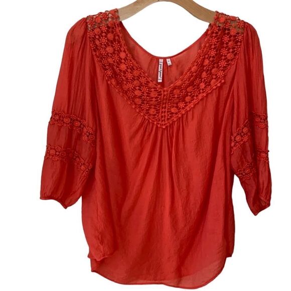 grand & greene crochet coral smocked tunic shirt 1X - Picture 1 of 5